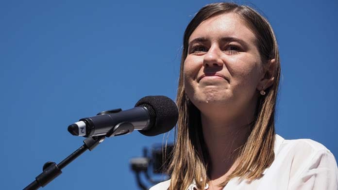 Brittany Higgins addresses Women's March4Justice Rally Parliament House, 15 March 2021